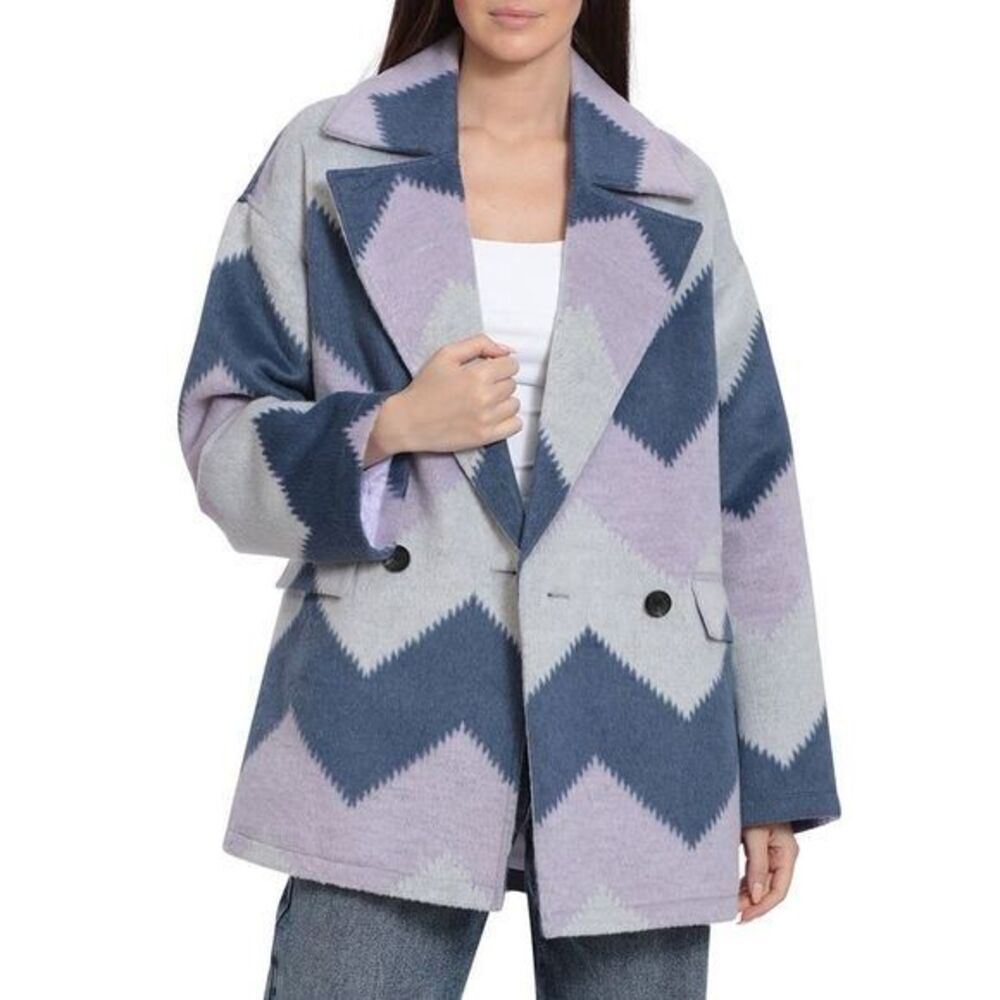 ✨Avec Les Filles Womens Oversized Chevron Wool-Blend Sz XL Peacoat✨